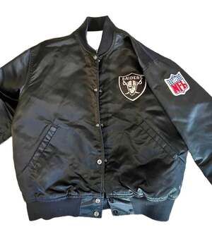 Vintage 90s NFL Raiders Starter Pro Line Satin Bomber Jacket Made in USA, size L